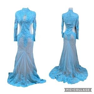 BABYonline Blue Sheer Mesh Elegant Formal Gown size S